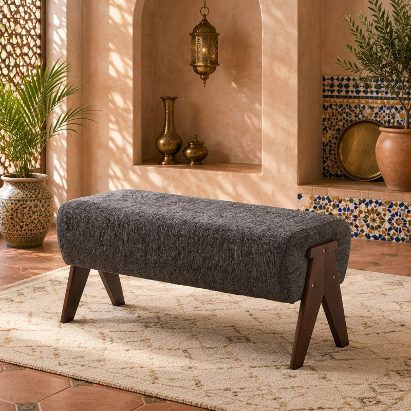 Banc en tissu de chenille décoratif moderne, banc d'entrée ergonomique rembourré avec pieds en bois massif, banc de repose-pieds rembourré pour l'espace de la chambre à coucher de vestibule