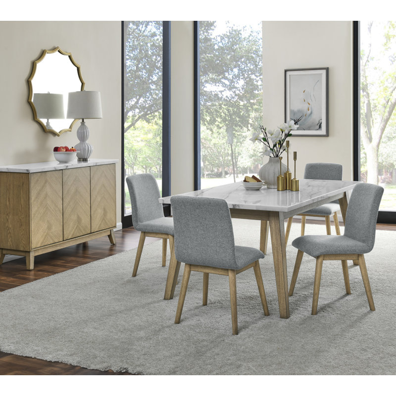 Ensemble de salle à manger en marbre Glennon, 5 pièces: table, 4 chaises
