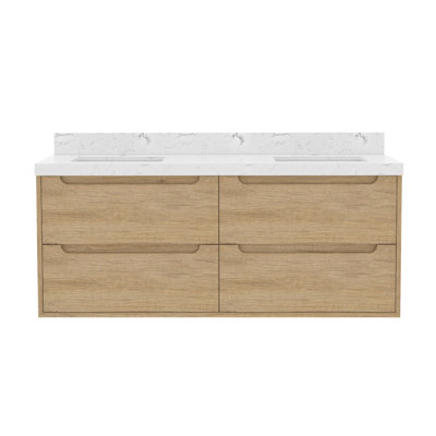 60'' Wall-mounted Double Bathroom Vanity With Engineered Stone Top