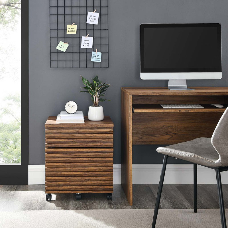Walnut Mid-Century Modern Rolling File Cabinet