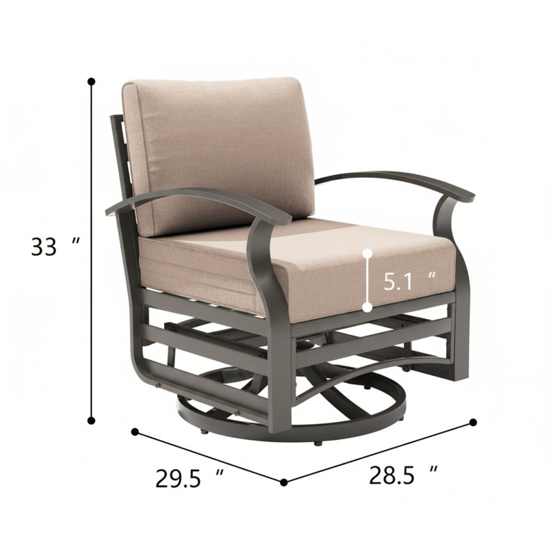 360° Aluminum Swivel Chair with Seat Cushion and Lumbar Support Pillow, Sand