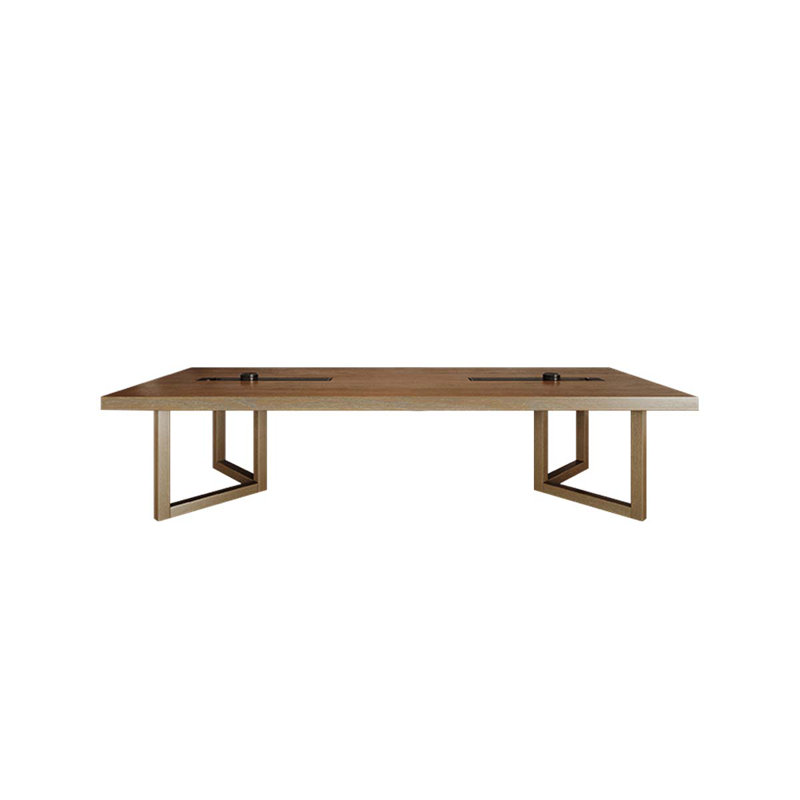 Modern Minimalist Solid Wood Iron Triangle Conference Table with Power Sockets, 29.53" H x 110.24" L x 39.37" W