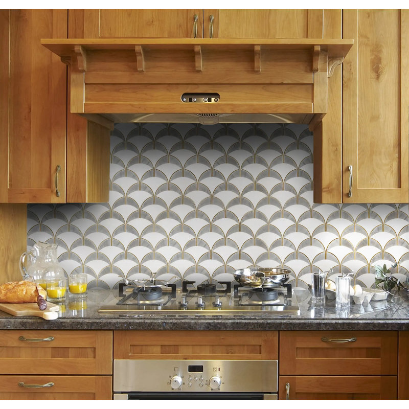 Thassos & Gray Shell Waterjet With Gold Accents 14-In X 13-In Polished Waterjet Mosaic Floor And Wall Tile(1.26-Sq. Ft/ Piece)