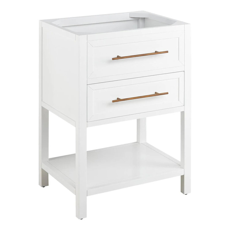 Bright White Mahogany Single Bathroom Vanity with Satin-Brass Drawer Pulls