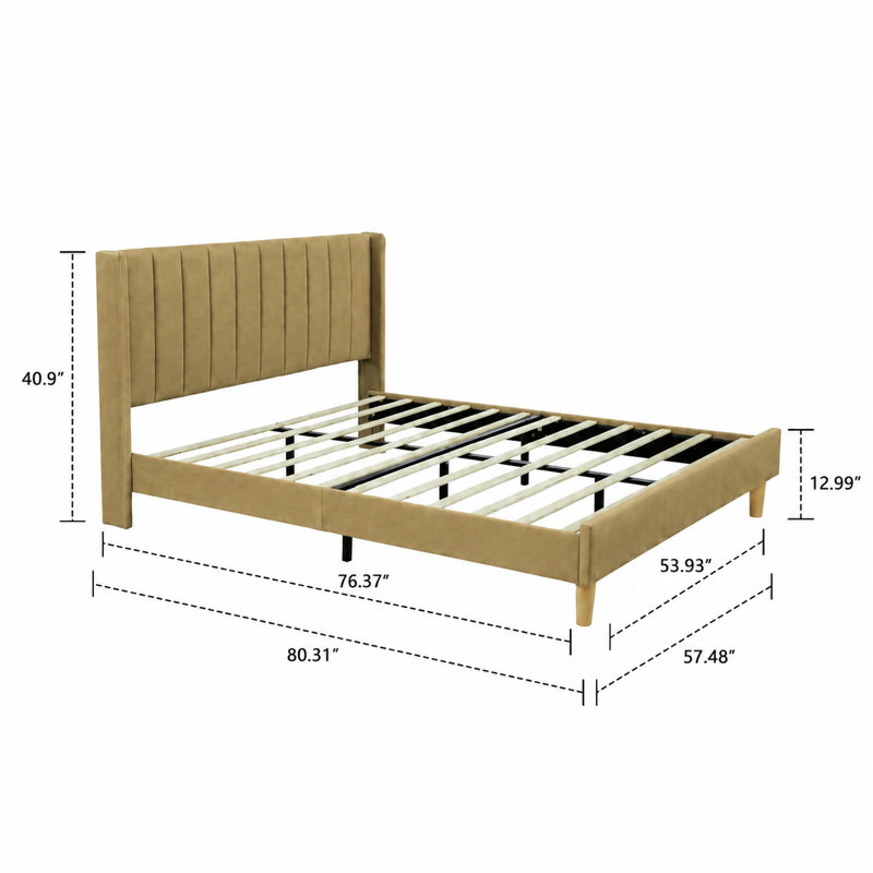 Lit plateforme tapissier avec tête de lit à oreilles Eriksay, Double, Velours or pâle