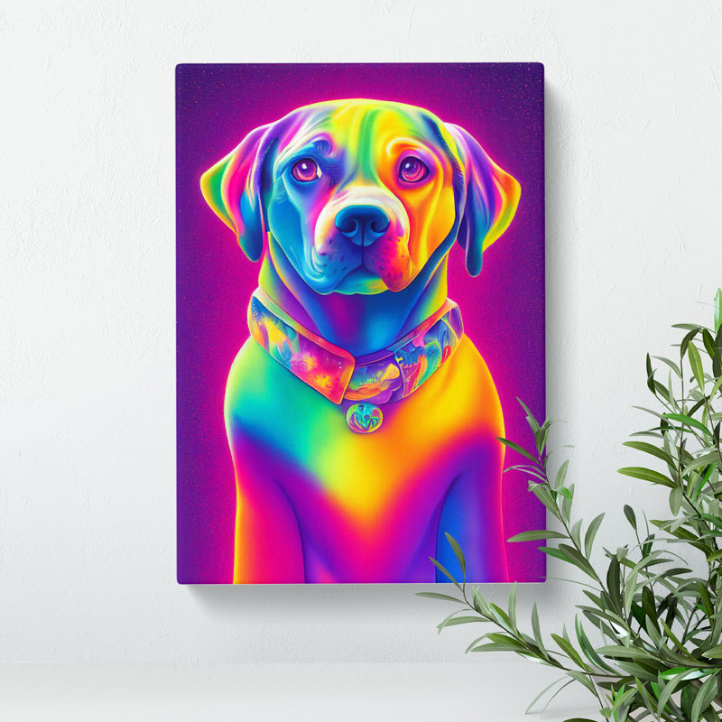 Neon Dog No.2 - Wrapped Canvas, 50cm H x 35cm W x 3cm D