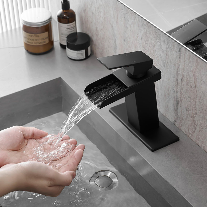 Robinet pour salle de bain à un trou avec poignée simple, Noir