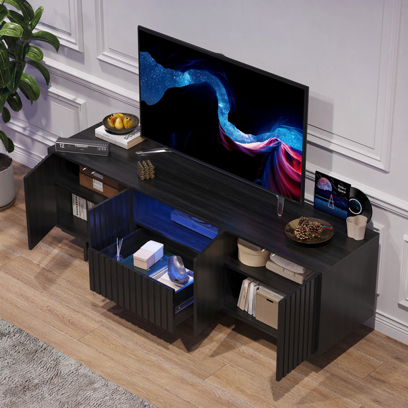 Meuble télé rectangulaire pour téléviseur de 75 po ou moins avec lumières DEL, Noir