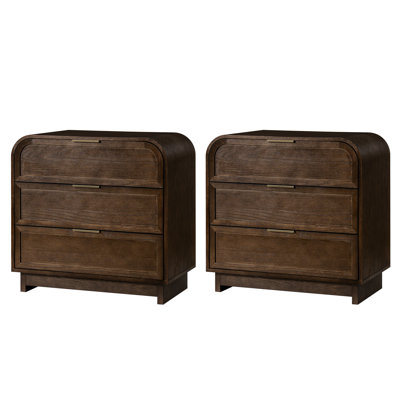 Kathrine Modern 3-Drawer Arched End Table with Solid Wood Legs And Charging Station Set of 2