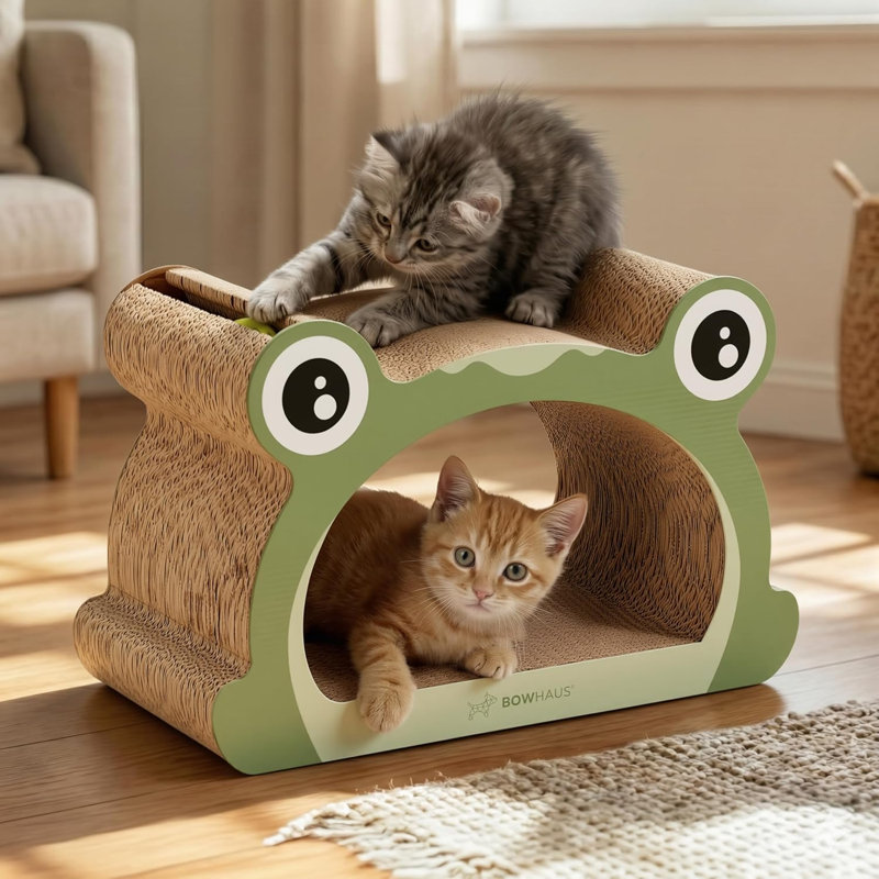 Grattoir de style grenouille, chaise de grattage pour chat avec balle de jeu pour chat d'intérieur, carton à griffer durable et durable, coussin de protection pour meuble