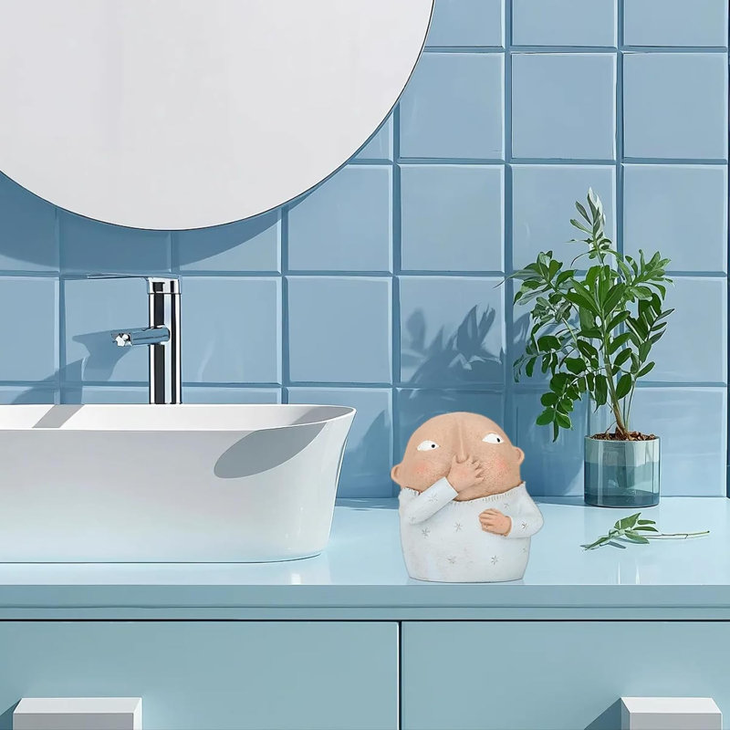 Statue fantaisiste garçon tenant un nez - Décoration de salle de bain et tablette amusante en résine