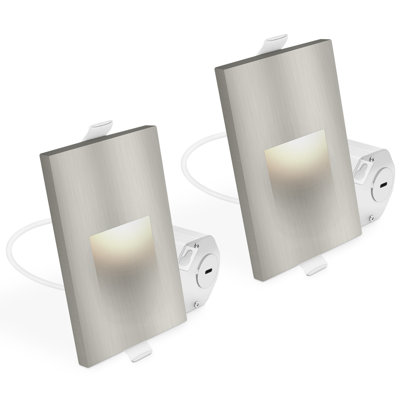 Luxrite Vertical Clip-In LED Step Lights, 5CCT, 3W, 150LM, 90° Beam, Dimmable, 120V, Interchangeable Plate Cover, Indoor/Outdoor Brushed Nickel 2 Pack