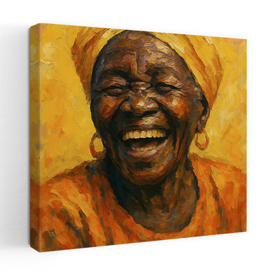 Joyful African Laughter Colorful Vibrant Abstract Portrait Wall Art Print 1 Piece Wrapped Canvas Wall Art