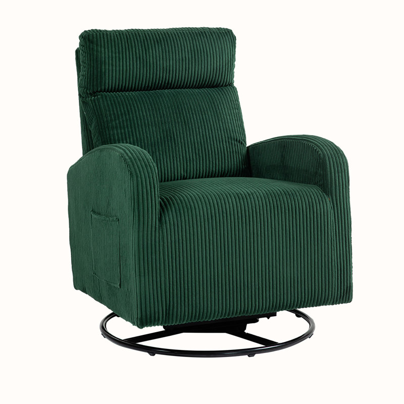 Chaise berçante pivotante rembourrée et pivotante, Velours côtelé vert foncé
