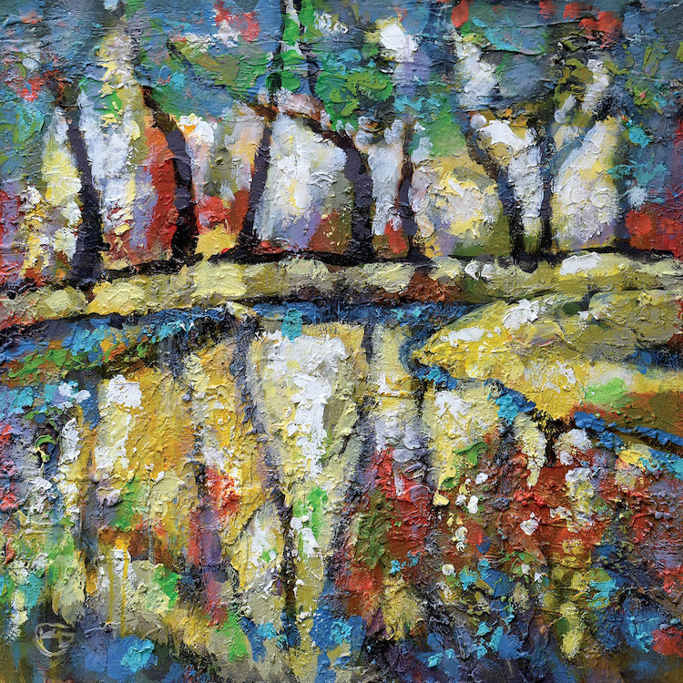 « summer creek », impression sur toile, H 18 po x l 18 po x P 1,5 po, Toile tendue, Pas de tapis