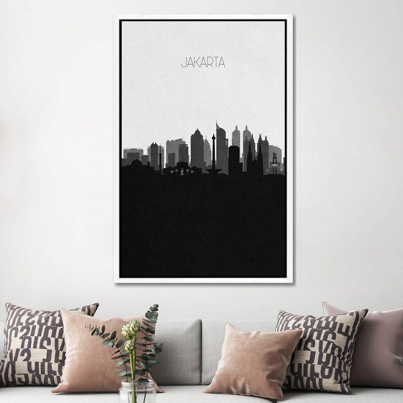 Jakarta, Indonesia City Skyline by Ayse Deniz Akerman - Print on Canvas, 152.5 cm H x 101.5 cm W, White Framed Canvas