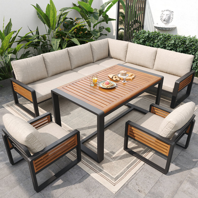 8 - Person Patio Dining Set with Rectangular Table, Beige