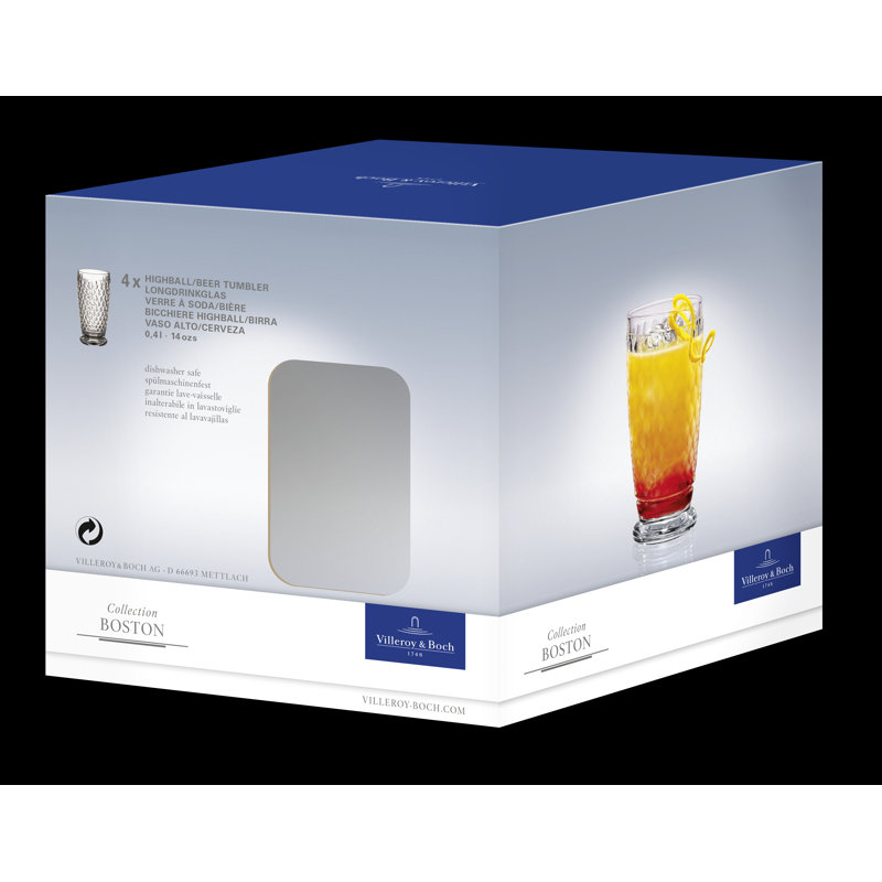 Villeroy & Boch Boston 13.5 oz. Lead Free Crystal Highball Glass, S/4, Red