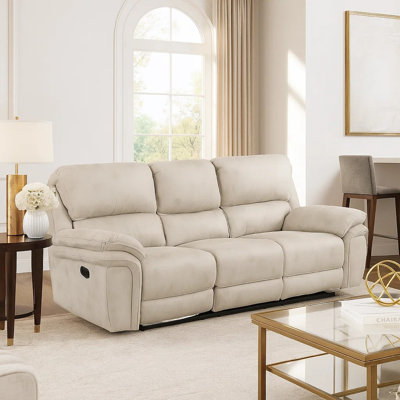 Tony Manual Reclining Sofa, Plush Sand Brown Microfiber And Foam