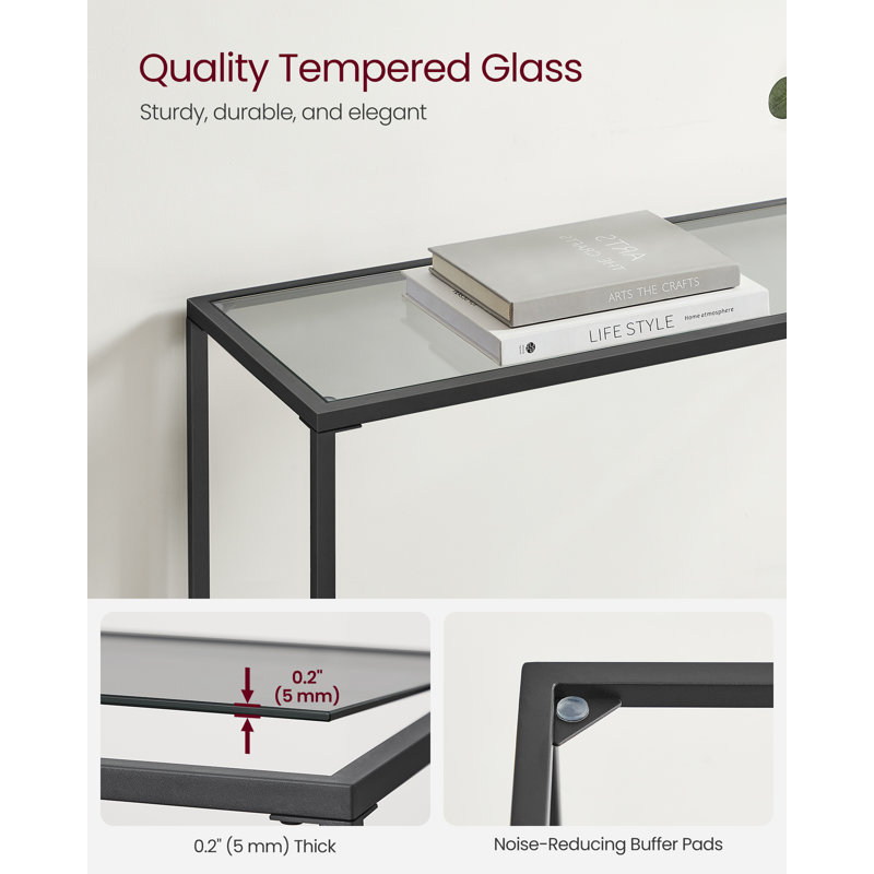 Huxley 39.4'' Glass Top Console Table, 31.5'' H X 39.4'' W X 7.9'' D, Black/Slate Gray