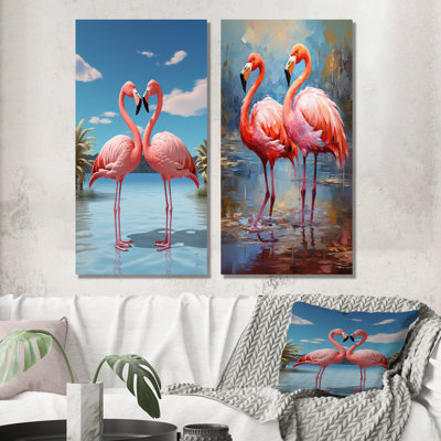 Flamingo Beach Couple II - ensemble de 2 décorations murales tropicales côtières