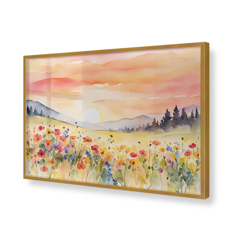 Imprimé Rolling Hills and Wildflowers, Cadre photo doré simple, H 19,25 po x l 25,25 po
