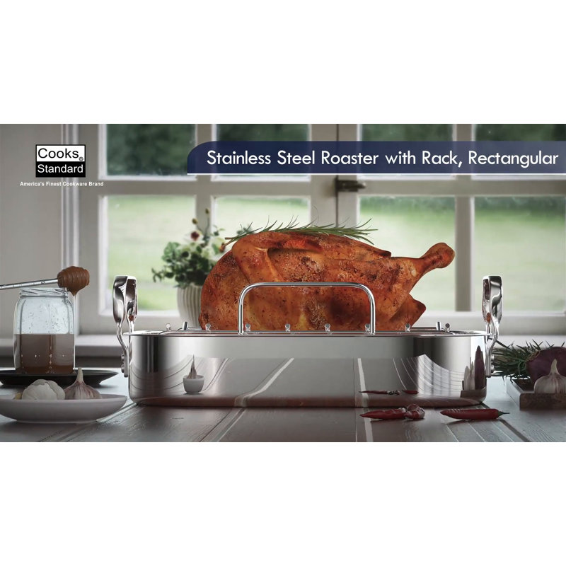 Stainless Steel 16x13 Roaster Pan with V-Shaped Rack