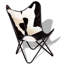 Fauteuil papillon, revêtement en cuir de vache véritable noir et blanc, métal