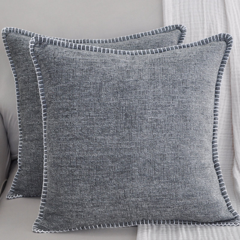 Heather Gray Chenille Square Throw Pillow Covers Set of 2