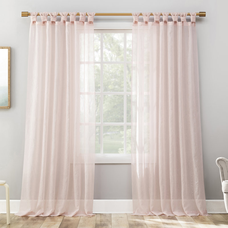 Ghengis Holiday Twist Tab Sheer Tab Top Curtain Panel, 51" W x 84" L, Blush Pink
