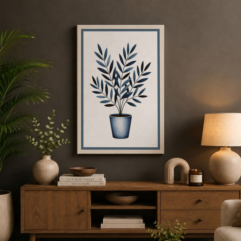 Modern Potted Plant Botanical 1 Piece Wrapped Canvas Wall Art, 24x16 - 61.0 x 40.6 cm, Sage Border