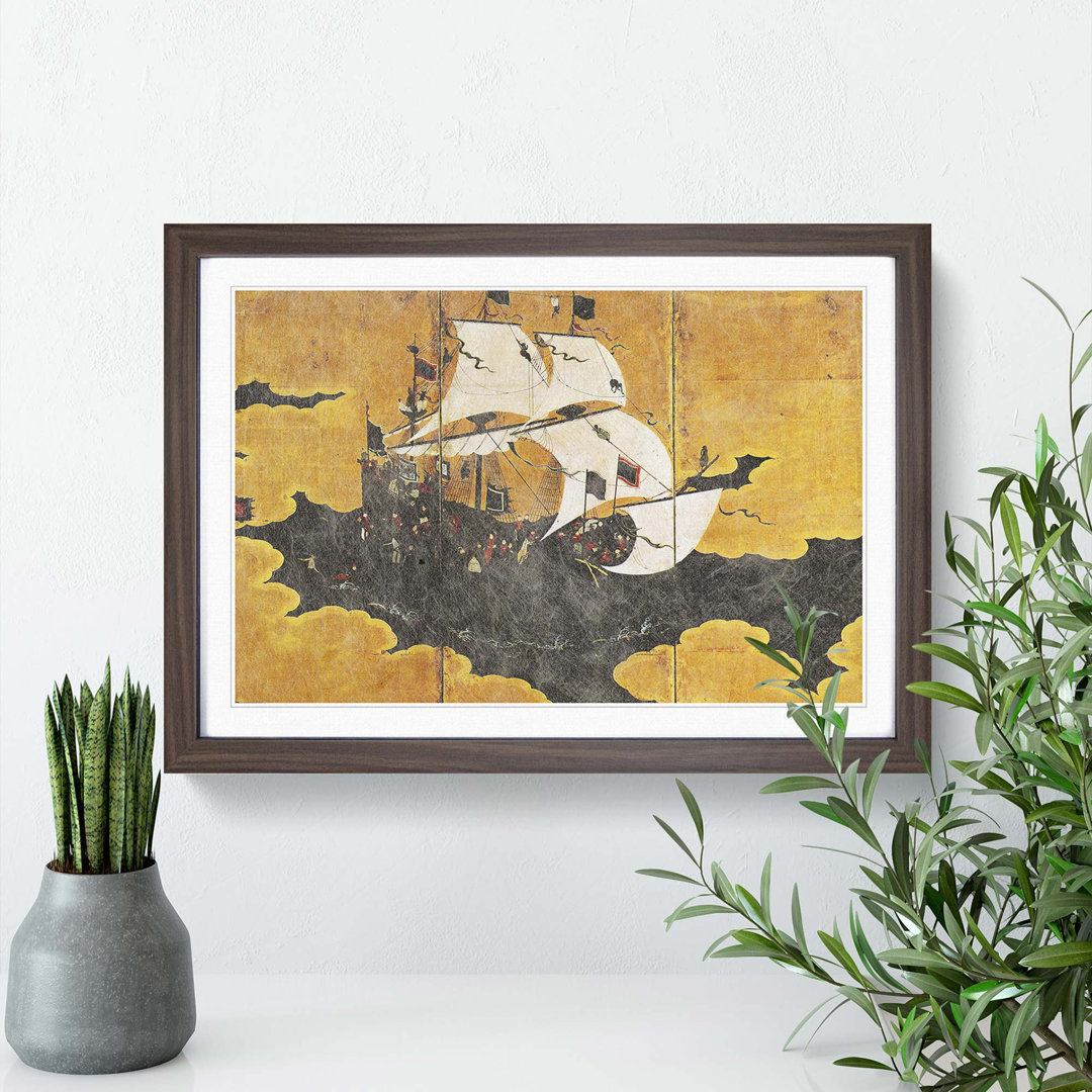 Koi Fishing by Kano Yasunobu - Framed Print