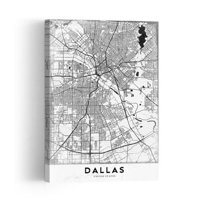 Dallas City Map Retro Vintage Abstract City Wall Art Print 1 Piece Wrapped Canvas Wall Art