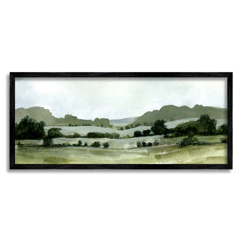 Distant Rolling Hills, paysage de prairies champêtres par Emma Caroline - peinture sur toile à cadre flottant