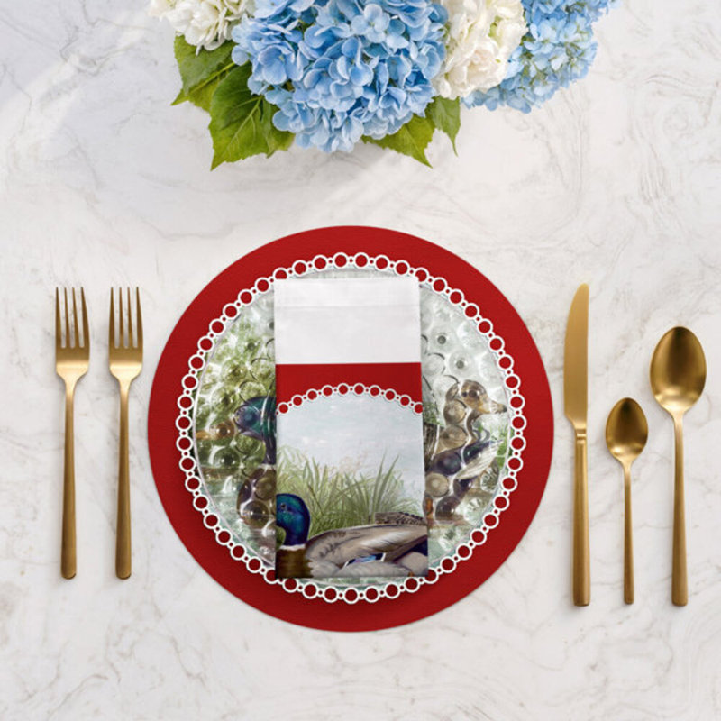 Serviettes de table en satin de coton English Duck Pond, Rouge