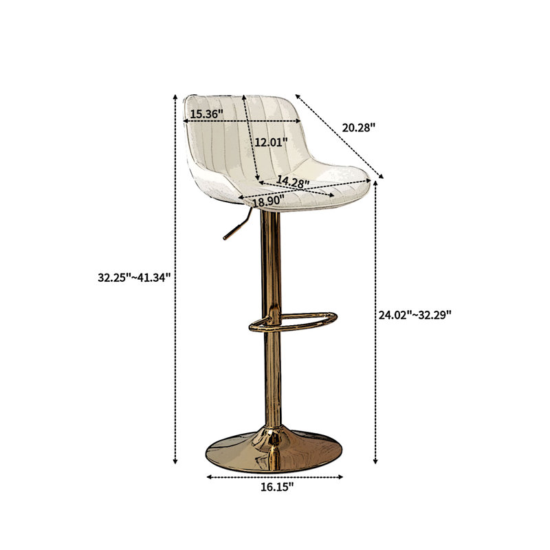 Mitty Swivel Upholstered Adjustable Height Counter Stool with Metal Frame, Ivory