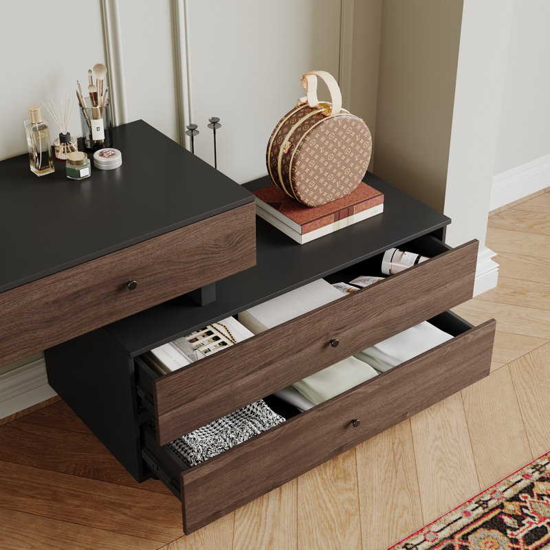Carmavy  Makeup Vanity Table Expandable Desk with 4 Drawers