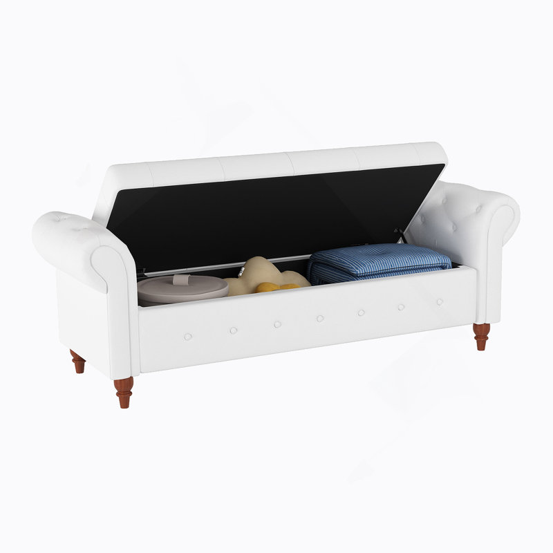 Banc de lit 63 po capitonné, Blanc, crème