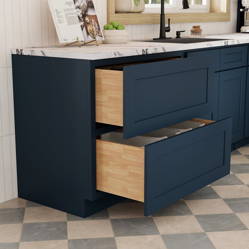 CASAINC Kitchen Cabinet Floor Base Cabinet With 2 Drawers, Gray, 36"