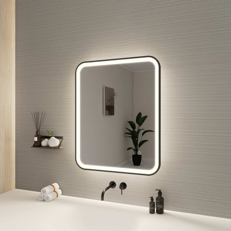 30 Inch Rectangle LED Front and Backlit Wall Mirror in Black, Black, 30" x 24"