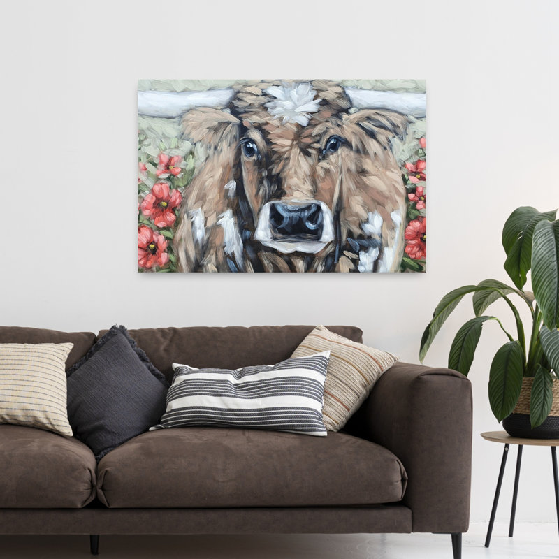 «In The Flower Fields», art contemporain abstrait, paysage de vache, H 48 po x l 32 po