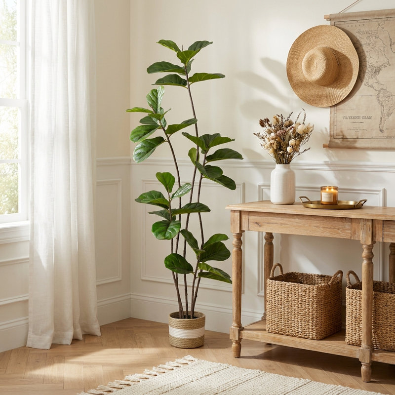  【Wayfair Retail Store Certified】71" Faux Fiddle Leaf Fig Tree, Dense Lush Green Leaves, Realistic Artificial Ficus Lyrata in Pot, Maintenance-Free Indoor Floor Plant for Home Office Living Room Decor