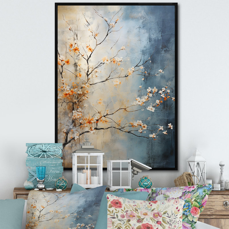 Érable orange sarcelle brillant, braises III - Art mural érable, H 40 po x l 30 po x P 1,5 po, Cadre flottant noir
