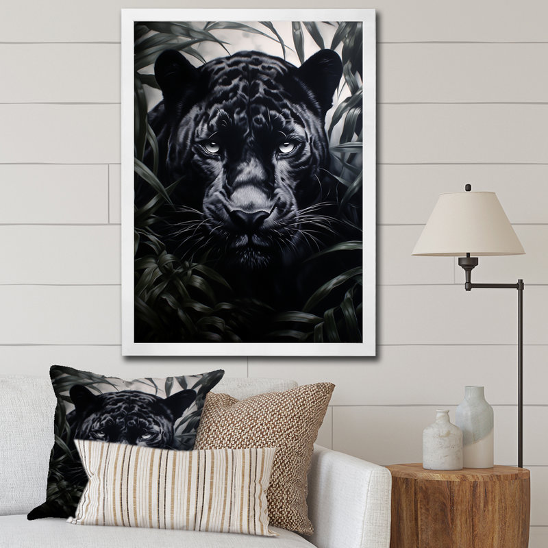 «Black White Panther», motifs contrastants sur toile, H 44 po x l 34 po x P 1,5 po, Cadre photo blanc