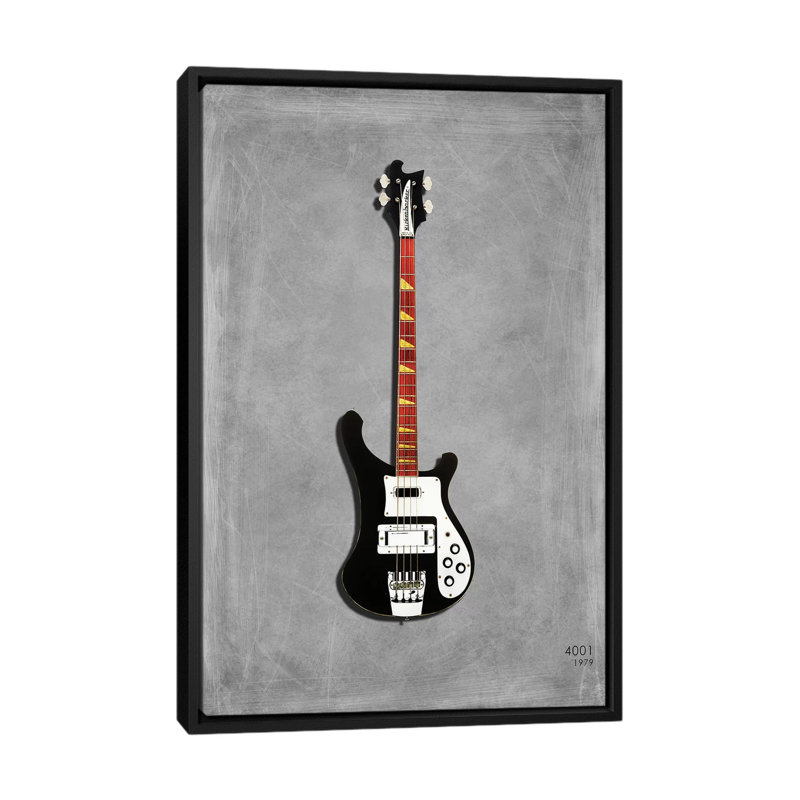 « rickenbacker 4001, 1979 », impression sur toile tendue, H 26 po x l 18 po x P 1,5 po, Toile avec cadre noir, Pas de tapis