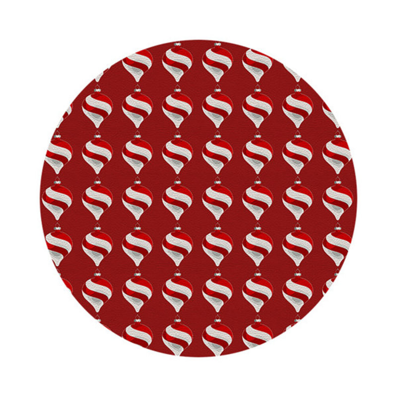Xmas Ornament Vegan Leather Round Pebble Placemat, Red