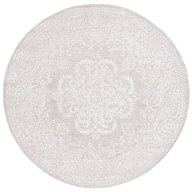 Precious Hand Tufted Wool/Bamboo Silk/Cotton with Cotton Backing Oriental Rug in Beige/Ivory, Round 6'