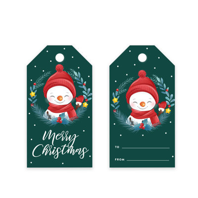  Christmas Gift Tags Merry Christmas Snowman With Wreath Tags 60-Pack