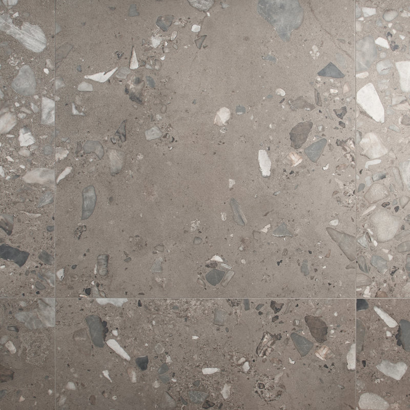 Piccoli Grande 36x36 Semi-Polished Terrazzo Look Porcelain Tile, Taupe Gray