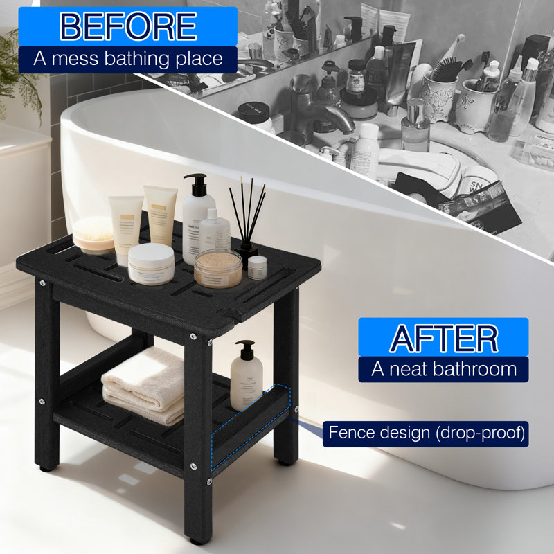 Hdpe Shower Bench For Inside Shower, Poly Corner Shower Stool For Shaving Legs, Heavy Duty 350Lbs Shower Seat With Storage Shelf, Waterproof Shower Foot Rest Shower Chair For Bathroom Indoor Outdoor Use,Grey/White/Black
